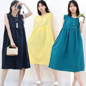 시원한 면100% 민소매 나시원피스 빅사이즈 잠옷원피스 홈웨어 여름 엄마옷 레이온