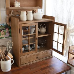 일제곱미터 레트로 원목 2단 미니 와인장 원목 옛날 그릇장 찬장