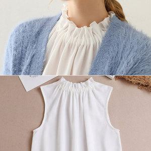 셔링 나시 블라우스/넥 프릴 레이어드 쉬폰 하이넥 민소매 페이크카라