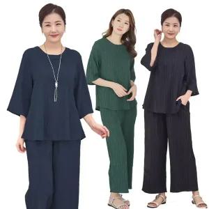 이브바바 여성 여름 인견 루즈핏 7부 상하 플리츠세트 중년 엄마옷