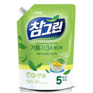 기름기제거 참그린 주방세제 레몬녹차뽀드득 1.2L 리필