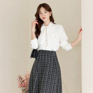 [시크라인] 리본 넥 포켓 포인트 블라우스