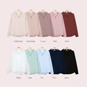 핫핑 [시즌스테디] 메르 루즈핏 오픈카라 셔츠블라우스