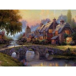 [OFM668R2]노을 속 산장  패브릭  보석십자수 사각 30x40