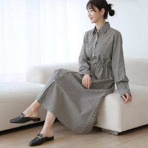 른피테 원피스 체크 고방 깅엄 여성 봄남방 100면