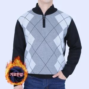 남자 니트 반집업 기모 스웨터 꽈배기 아가일 반목 골프 방풍 겨울 기모 티셔츠 상의