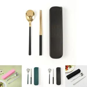 골든테이블 휴대용 수저세트 (블랙)/셋트 숟가락 젓가락 도시락 수저통 캠핑 케이스 스텐 숫가락 등산