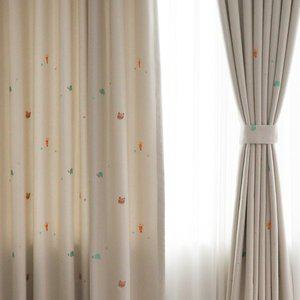 [메종텍스타일]프리미엄 키즈커튼 아이방 쥬 동물친구들 자수 암막커튼 아일렛형