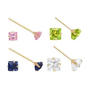 [골드피아] 14K 스퀘어 컬러큐빅 귀걸이