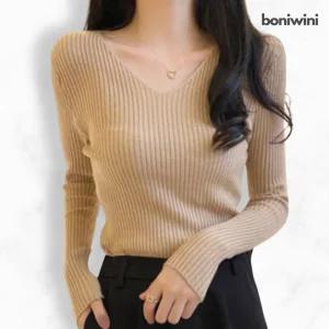 Bnwn 7컬러 여자슬림티 스판긴팔 골지쫄티 자켓이너 봄 가을 정장 간절기 v넥 흰색