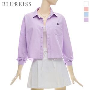 [블루레이스] 리본 자수 셔츠 카라 크롭 블라우스_B5S1BL5271