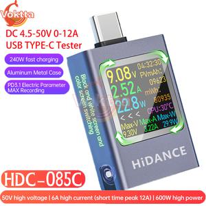 호환 USB Type-C 테스터 LED 디스플레이 전압계 전류계 DC 전류 전압 측정기 보조배터리 충전 4.5-50V 0-12