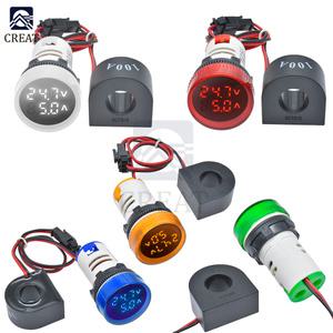 호환 미니 LED 디지털 전압계 전류계 AC 50-500V 0-100A 전류 전압 표시기 볼트 앰프 테스터 감지기 22mm