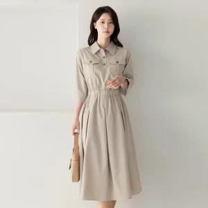 [시크라인] (~XXL까지) 온도 허리밴딩 플리츠 플레어 원피스 봄 가을 하객룩 오피스룩 데이트 모임 미시 빅사이즈