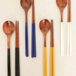 컬러 원형 옻칠수저 4인세트옻칠수저세트 신혼부부수저세트 캠핑우드식기