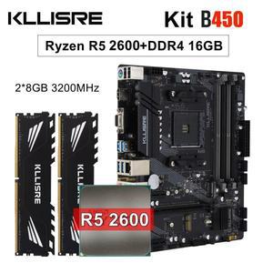 Kllisre B450 키트 amd ryzen, 5 R5 2600 CPU DDR4 16GB(2x8GB) 3200MHz 메모리 B450M AM4 마더보드 포함