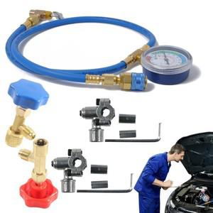 R134A 자동차 AC 에어컨 냉매 충전 압력 게이지가있는 호스 측정 게이지 키트 수리 도구