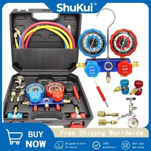 새로운 자동차 에어컨 압력 매니폴드 게이지 호스 키트, R22 R-410A R-134a 냉매 세트, withStorageBox