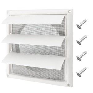 블루토겟 6인치 루버 배기구 커버 8인치 x 외벽 통풍구 후드 배출구 공기 흐름을 위한 대형 건조기 - 외관, 4개의 스크린 나사(흰색)