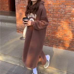 데일리 기모 후드 롱 원피스