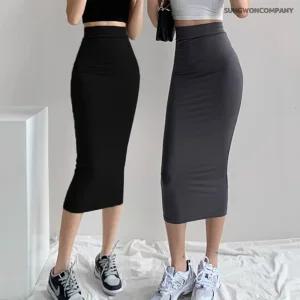 이너퀸 프리수 여성용 슬림 H라인 쫀쫀 스판 타이트 하이웨스트 스커트 롱 미디 치마 4774슬림스커트