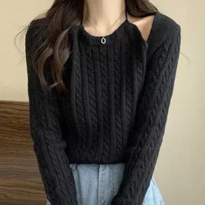 여성 홀터넥 나시 볼레로 니트 투피스 세트 데일리 (WFJKL2Y)