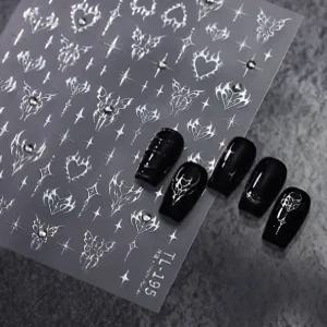 고네일 / 크롬 실버 엠보 네일스티커 큐빅별 하트 TL-195 