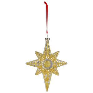 베들레헴의 뎀다코 화이트와 반짝이는 황금별 6 x 5 블로운 유리 장식 장식물
