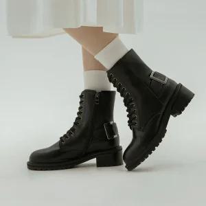 SOVO 로이즈 레이스업 미들힐 워커 4cm