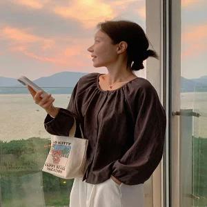 메이 셔링 퍼프소매 블라우스 (2color)