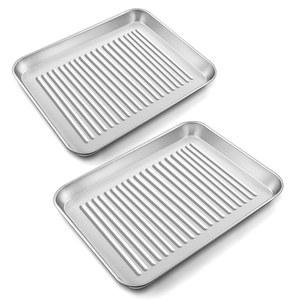P&P 셰프 9 x 7 1 인치 미니 토스터 오븐 팬, 요리 및 로스팅용 스테인리스 스틸 소형 베이킹 팬 트레이, 골판지 바닥, 하고 튼튼한, 식기세척기 안전 - 2Pcs