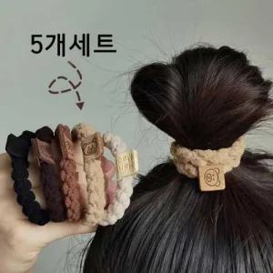 곰돌이머리끈 심플 고탄성 라벨 머리끈(5개세트) (45Voe)