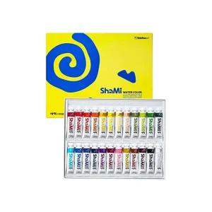 신한 샤미 수채화 물감 세트 24색 10ml/수채 미술 놀이 준비물 그림 그리기 재료 초등 학습 색칠 유아 수성