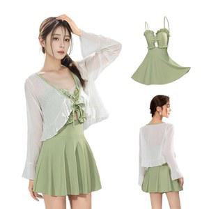 [ ] 2024년 수영복 여성 원피스 시아버렐로 가디건 포함 2세트 체형커버 비키니 프릴 무지 심플 어른 귀엽다 어머니의 날 선물 비치웨어 세련 해수욕 리조트 온천 여행 5컬러 전개