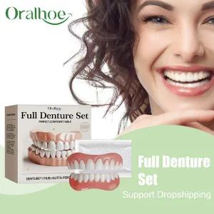 임시틀니 인공치아 의치 실리콘 틀니 세트 소프트 마모 방지 피팅 치아 수리 누락 복원 밝은 미소 상부 및