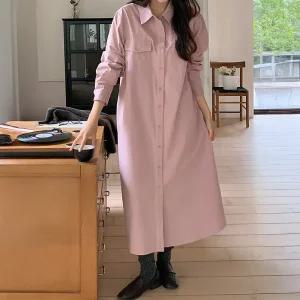 [제작] 디에니 루즈핏 포켓 셔츠 롱 원피스 84324 빅사이즈 여성의류