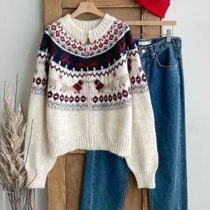 [하프클럽/]여성 에스닉 디자인 울 시보리 집업 니트 카디건