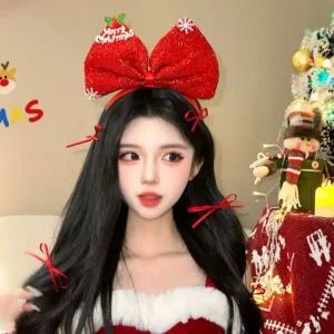 리본 머리띠 왕리본 레드리본 헤어밴드 글리터 머리띠 연말 여자 크리스마스 악세사리 성탄절 콘서트