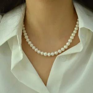 천연 담수 진주 목걸이 기본 스타일 AA등급 8mm 자연진주 실버 쥬얼리