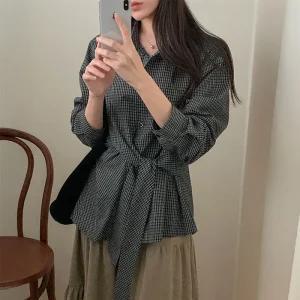 [코코블랑] 바넷 체크 언발 랩 셔츠