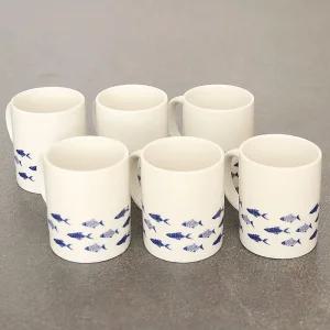 러브앤코리아 믹스커피 머그컵 6P세트 물고기손잡이 회사 사무실 유리 집들이선물 물컵 디자인 주방 다용도