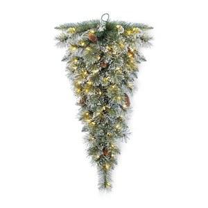 글리츠홈 3피트 프리라이트 크리스마스 스웨그, 솔방울이 달린 인공 장식 눈물방울 현관문, 벽, 식탁, 창문, 계단 장식용 LED 조명 및 타이머