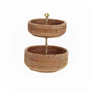 2단 디저트 바구니 트레이 카페 소품 감성 라탄
