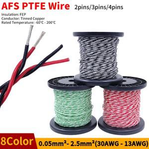 PTFE 와이어 AFS200 2핀 26/25/24/22/20/18/17/15/13AWG FEP 연선 주석 도금 구리 고온 DIY 전자 신호 케이