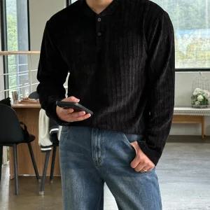 [이룰]퍼그 헨리넥 벨로아 반오픈 골지 반팔 니트 2colors