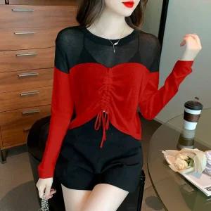 봄여름 시스루형 라인댄스복 상의 댄스티 살사 연습복 단체춤 라운드넥