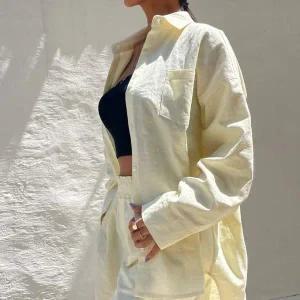 [하프클럽/]여자 여름 박시핏 시스루 셔츠 반바지 파랑색 세트