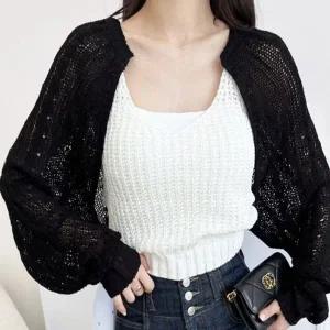 [하프클럽/]그물니트긴팔볼레로가디건 DJJ1077
