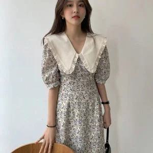 [하프클럽/]플리츠 빅카라 플라워 원피스 롱원피스 여성스러운 러블리 큐티