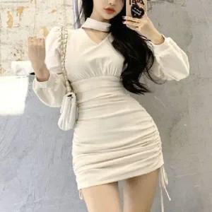 [하프클럽/]홀터넥 미니 드레스 프롬 이브닝 파티 원피스 A라인 니트 이브닝